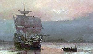 Mayflower ship resting in the harbor